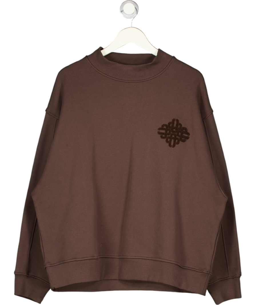 THE COUTURE CLUB Chocolate Brown Fluffly Logo Emblem Sweatshirt UK 16
