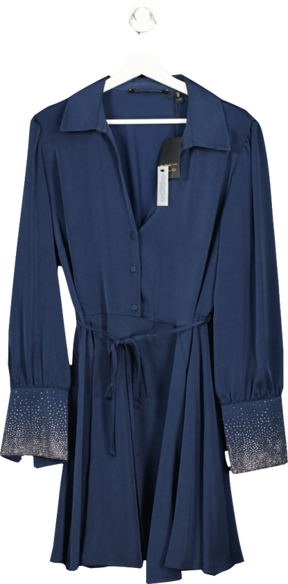 River Island Plus Navy Blue Diamante Cuff Mini Shirt Dress BNWT UK 18