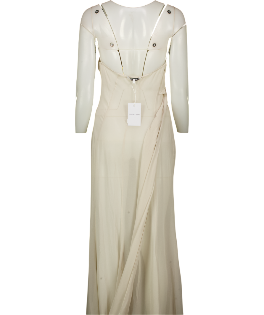 COURTNEY ZHENG Grey Ophelia Scarf Panelled Silk Gown UK M