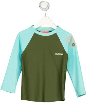 SUNUVA Blue And Khaki Green Skull Butterfly Print Swim Rash Vest 3 Years