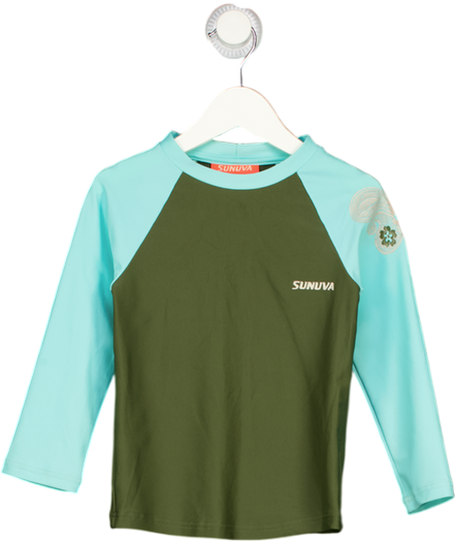 SUNUVA Blue And Khaki Green Skull Butterfly Print Swim Rash Vest 3 Years