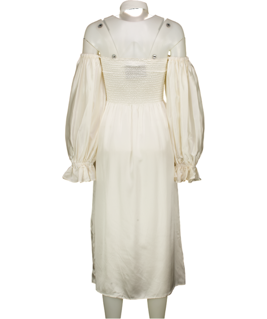 SLEEPER White Atlanta Dress In Ivory White100% Silk With Tie UK S