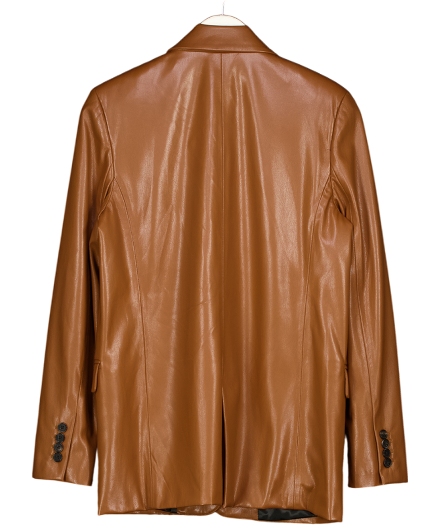 ZARA Brown Faux Leather Double-breasted Blazer UK S