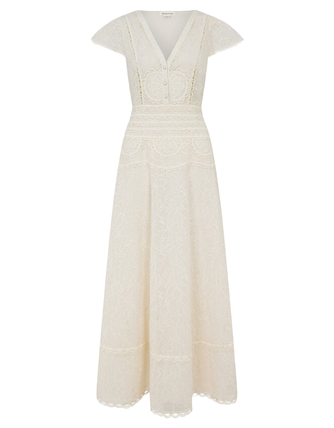 Monsoon Cream Lace Midi Dress UK 12