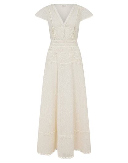 Monsoon Cream Lace Midi Dress UK 12