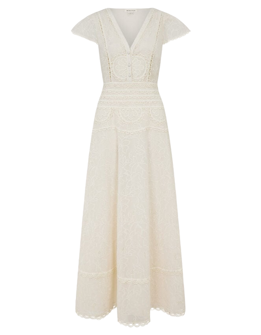 Monsoon Cream Lace Midi Dress UK 12