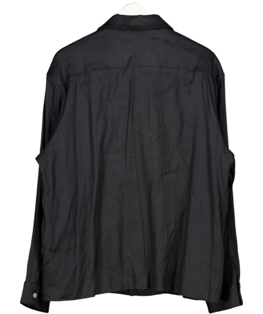 H&M Premium Selection Navy Blue Easy Care Regular Fit Linen-blend Overshirt UK L