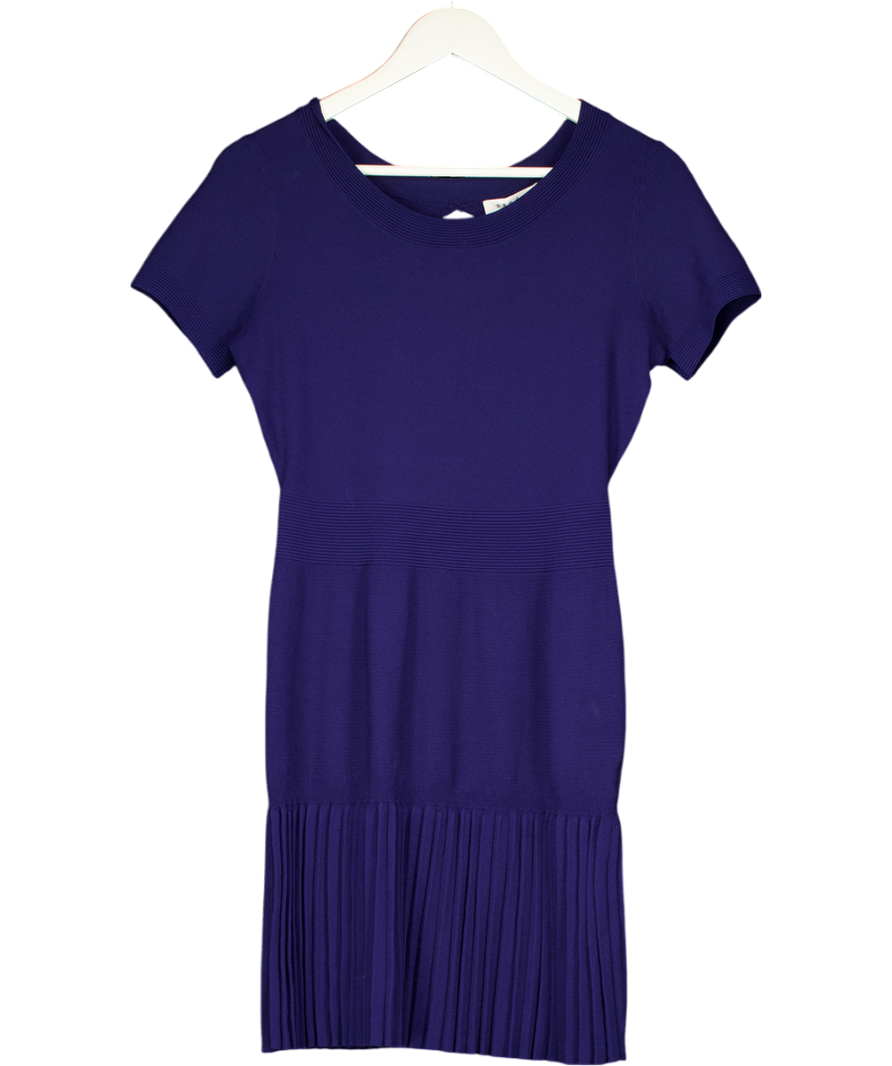Sandro Blue Short Sleeve Knit Dress with pleated hem SZ2 UK 10