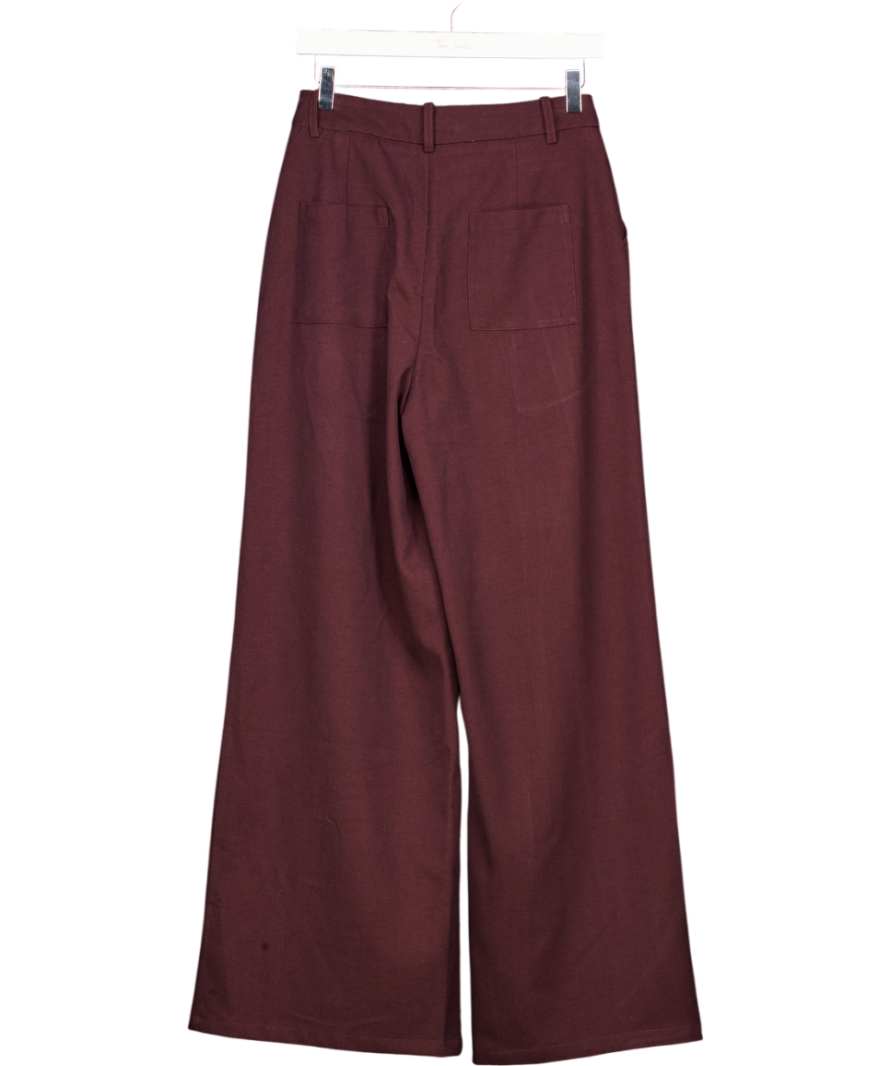COMMENSE Burgundy Red Wide Leg Pleated Trousers UK S