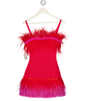 STAUD Red / Pink Etta Feather-trimmed Minidress UK XS