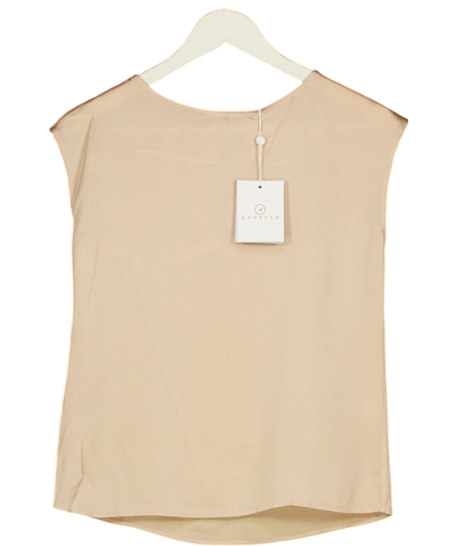 AAVELLE Beige Bamboo Silk Top UK S