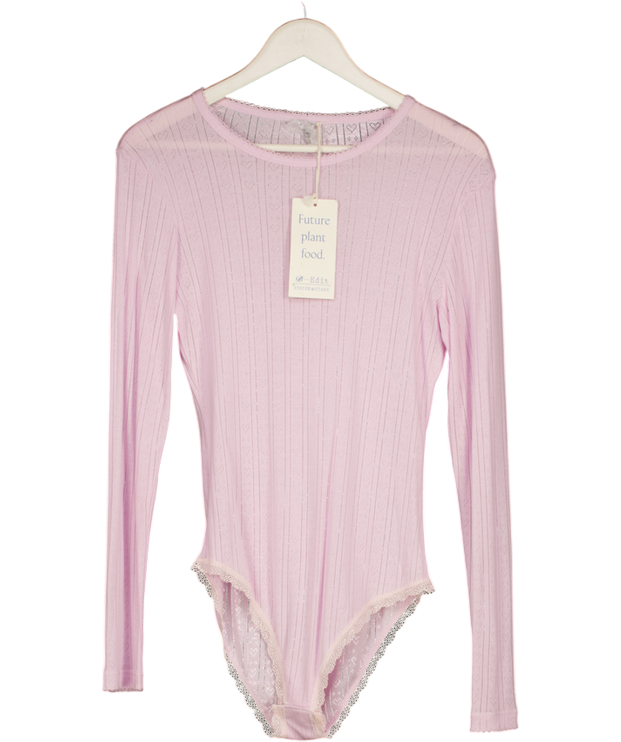 STRIPE & STARE Baby Pink  Lyocell Pointelle Long Sleeve Bodysuit UK S