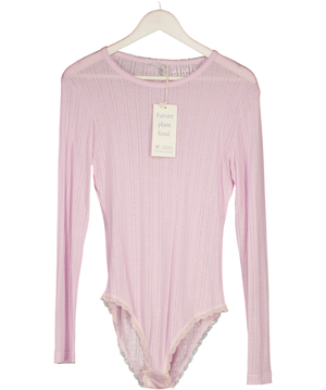 STRIPE & STARE Baby Pink  Lyocell Pointelle Long Sleeve Bodysuit UK S