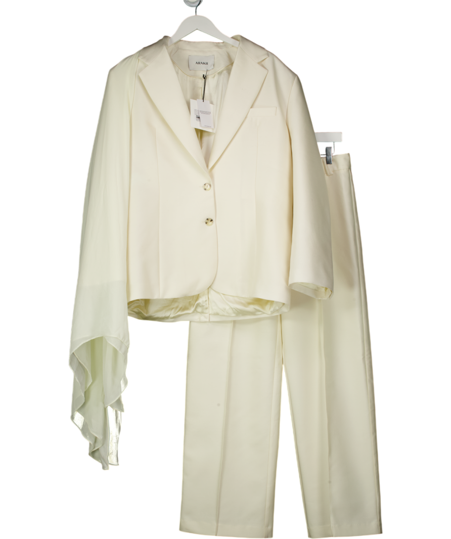 ARAKII Cream 2-piece Oversized Silk Blazer & Low Rise Silk Trousers UK M