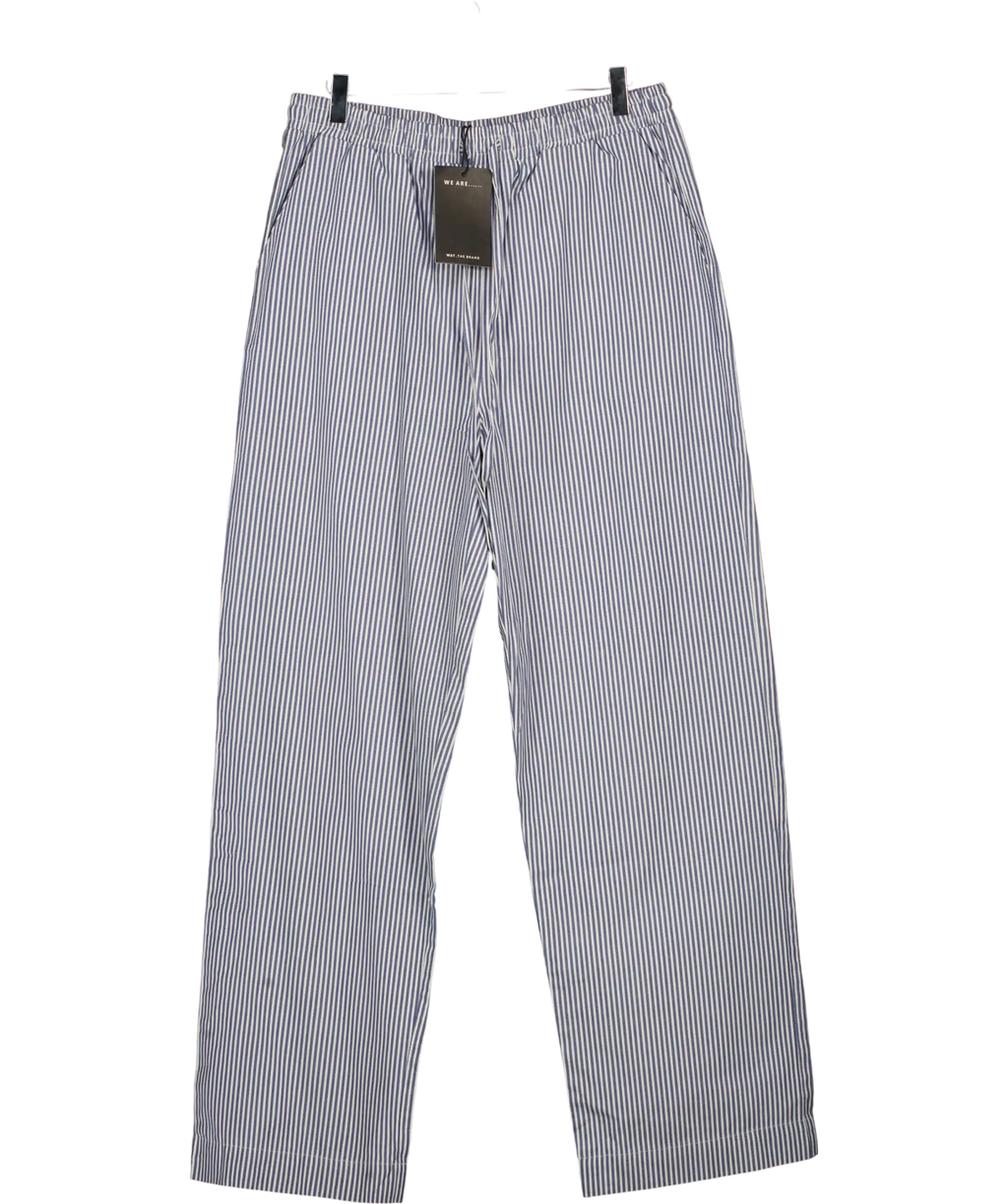 WAT. THE BRAND Blue Striped Cotton Drawstring Waist Trousers UK S