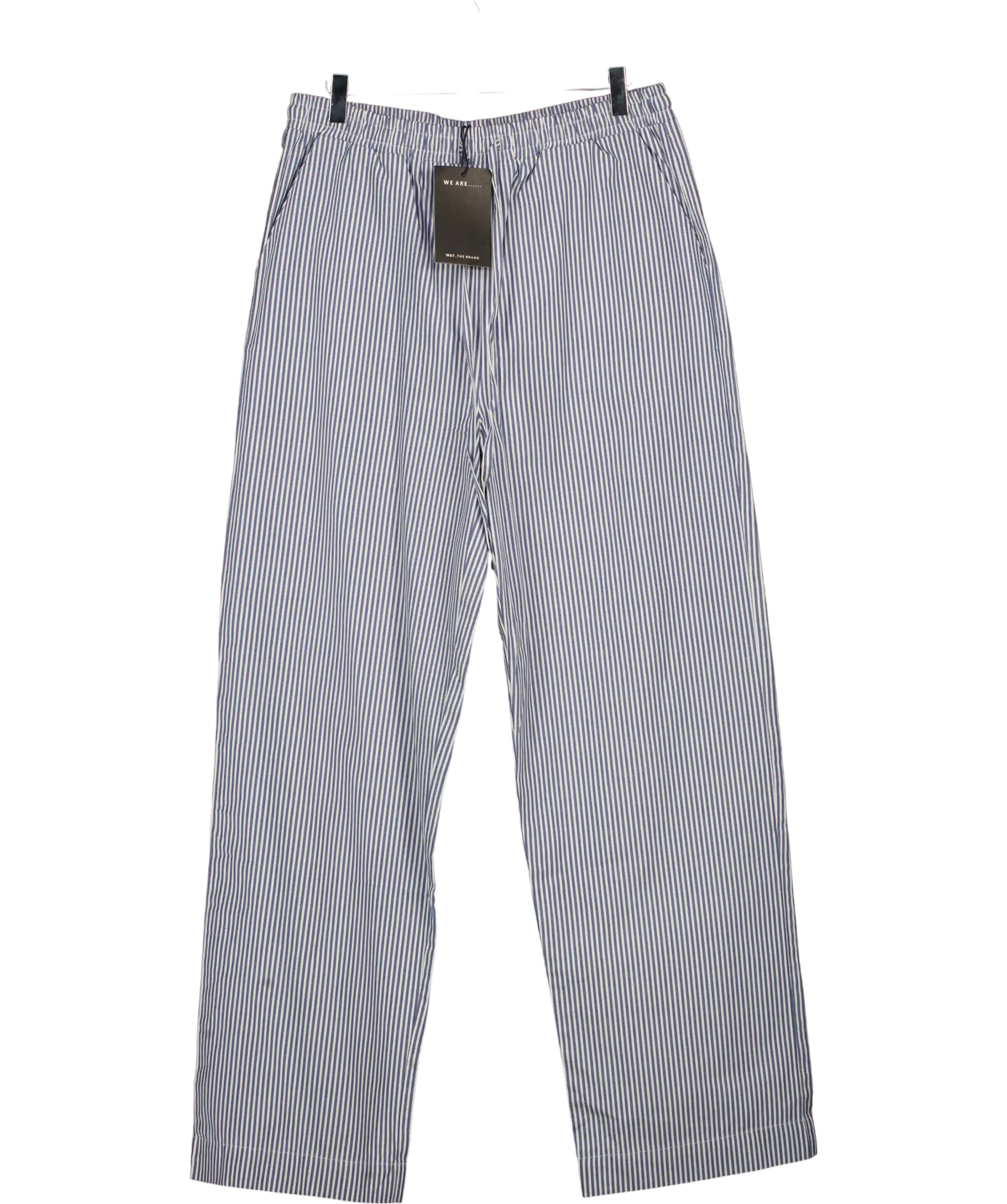 WAT. THE BRAND Blue Striped Cotton Drawstring Waist Trousers UK S