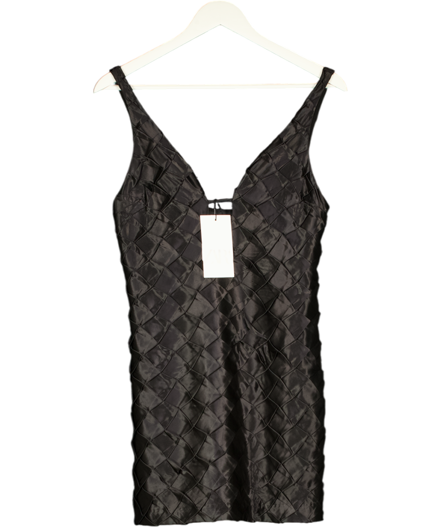 ZARA Black Satin Woven Look Mini Dress UK S