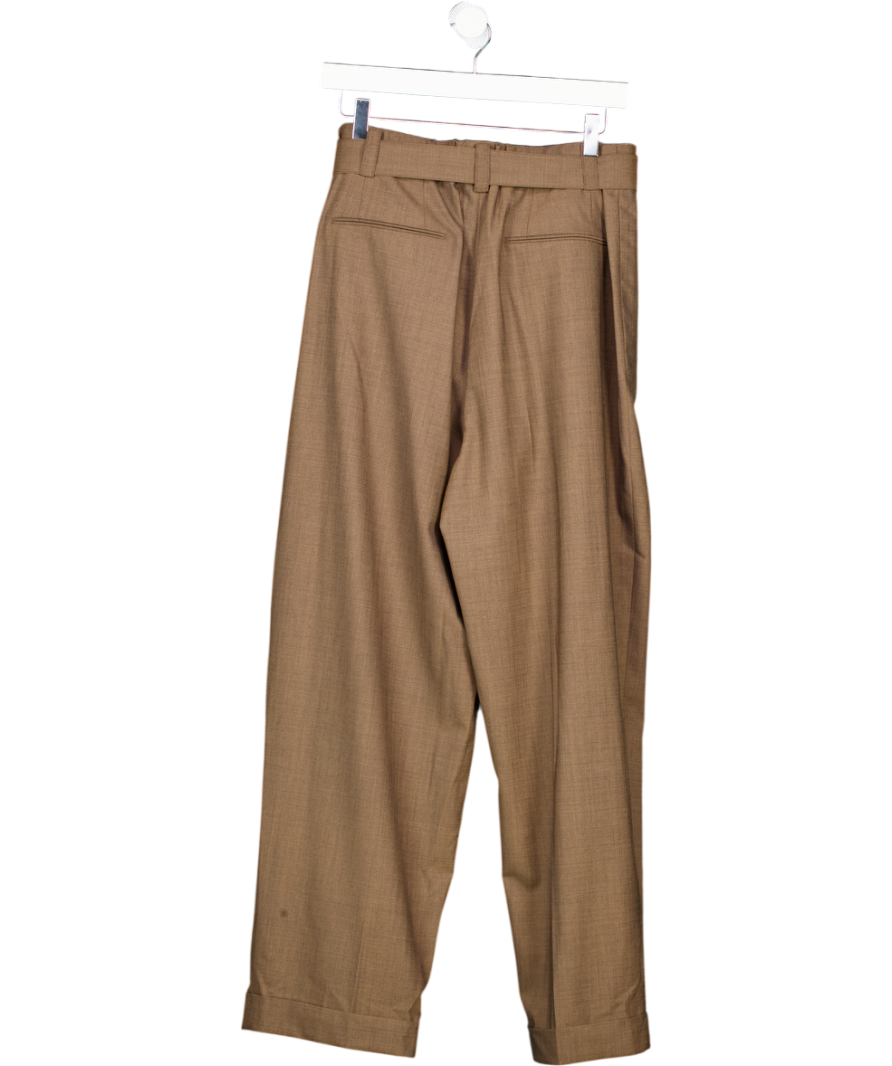 Lilysilk Brown Havana Silk-wool Barrel Leg Pants UK 16