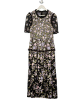 NEEDLE & THREAD Black Embroidered Tulle Rose Dream Ankle Gown Dress UK 14
