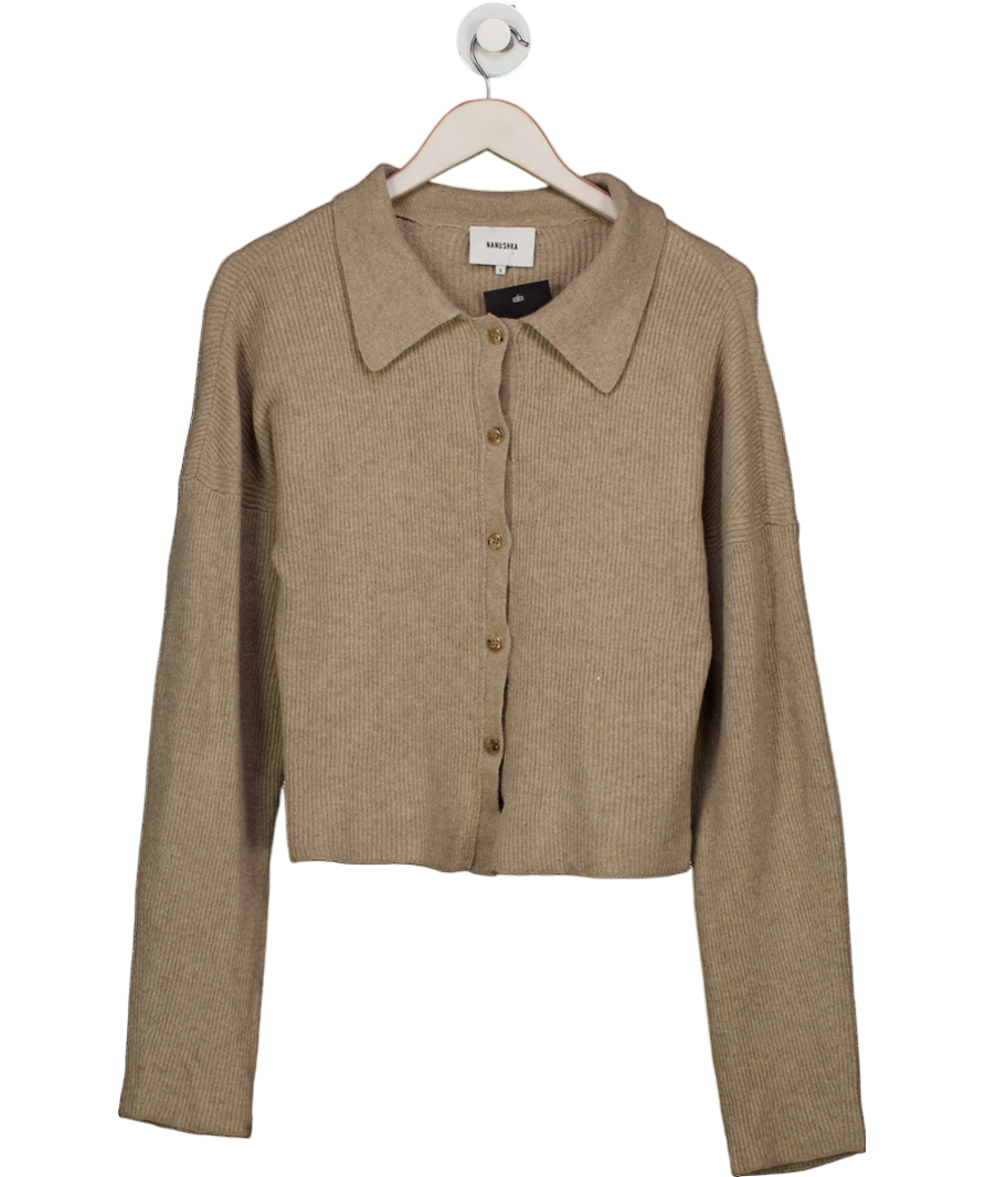Nanushka Beige Collared Knit Button Up Cardigan UK S