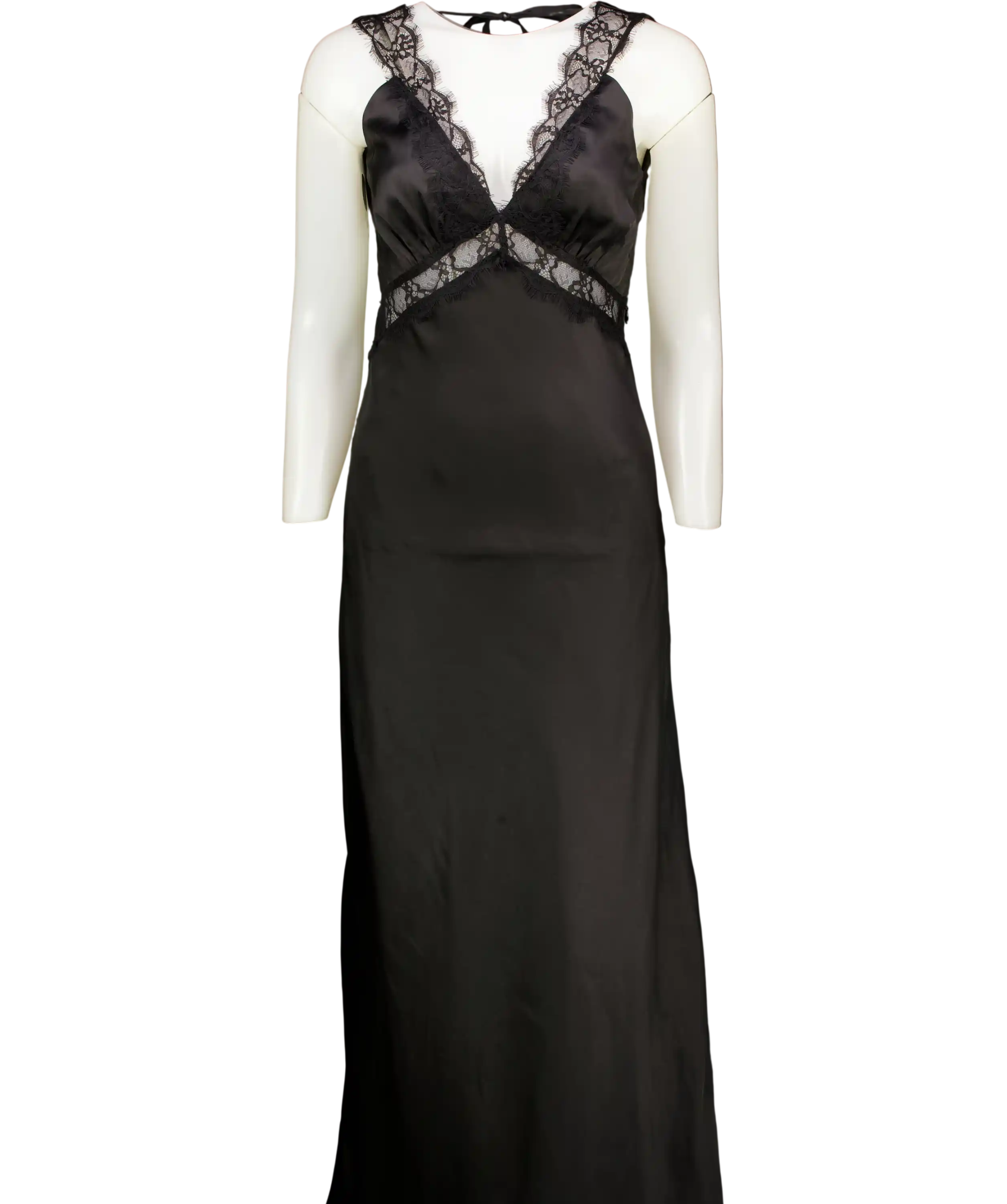 omnes Black Aurelia Lace Trim Satin Maxi Dress UK 8