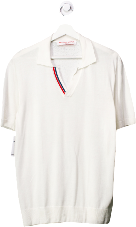 Orlebar Brown White Horton Stipe Polo Shirt UK M