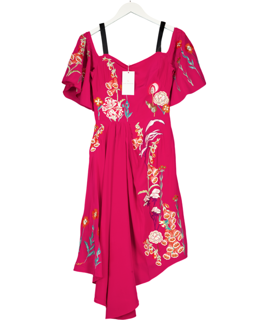Temperley Pink Woodland Embroidered Midi Dress UK 8