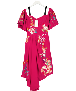 Temperley London Pink Woodland Embroidered Midi Dress UK 8