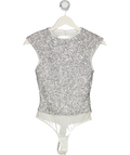 Karen Millen Metallic Silver Stretch Sequin Backless Bodysuit UK S