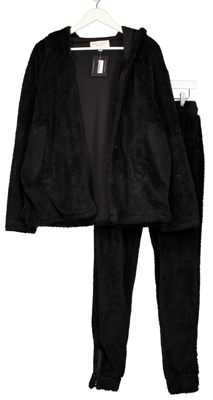 Serge DeNimes Black No Noise Teddy Joggers & Hooded Jacket Loungewear Set UK M