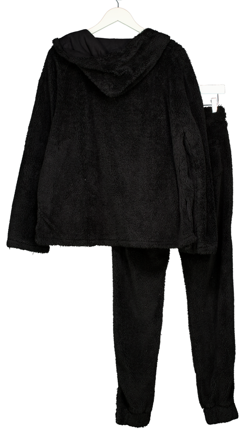Serge DeNimes Black No Noise Teddy Joggers & Hooded Jacket Loungewear Set UK M