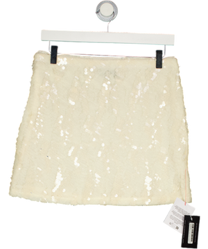 ASOS Design Cream Ruffled Semi Sheer Sequin Mesh Mini Skirt UK 12