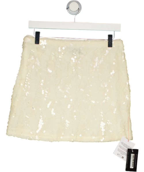 ASOS Design Cream Ruffled Semi Sheer Sequin Mesh Mini Skirt UK 10