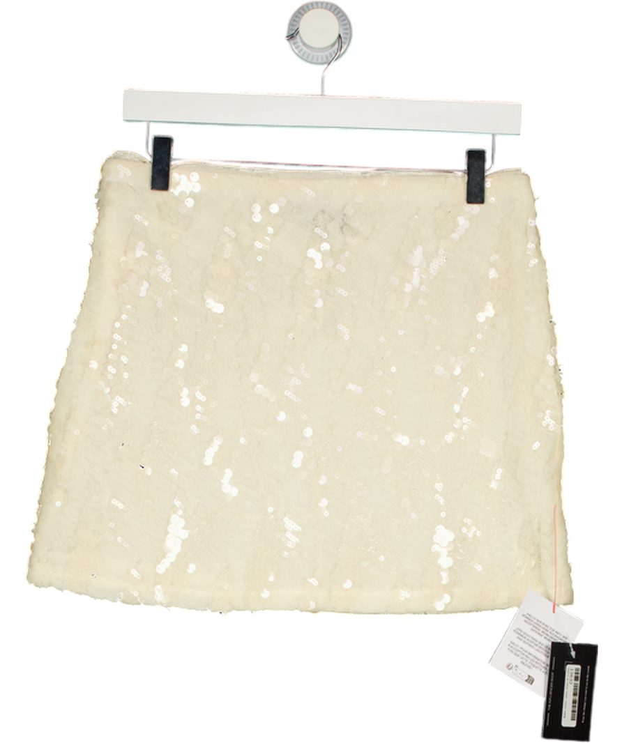 ASOS Design Cream Ruffled Semi Sheer Sequin Mesh Mini Skirt UK 12