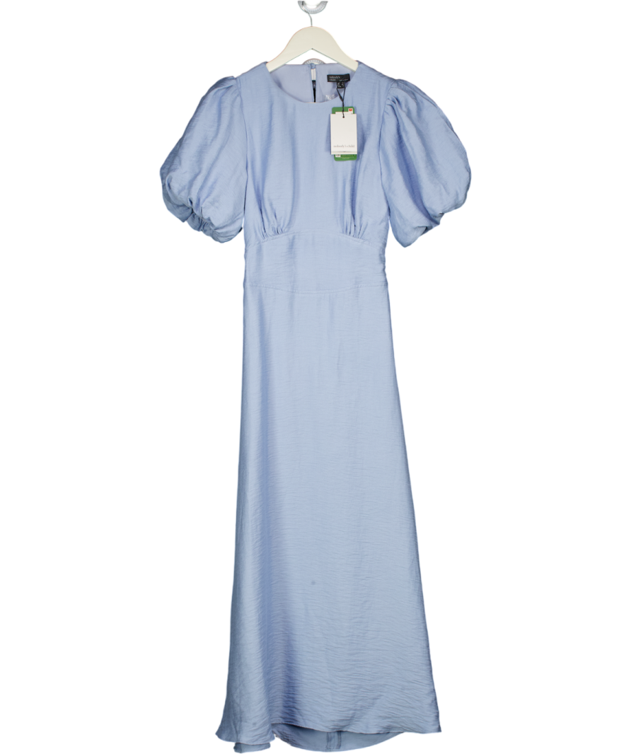 NOBODY'S CHILD Blue Puff Sleeve Symran Midi Dress UK 6
