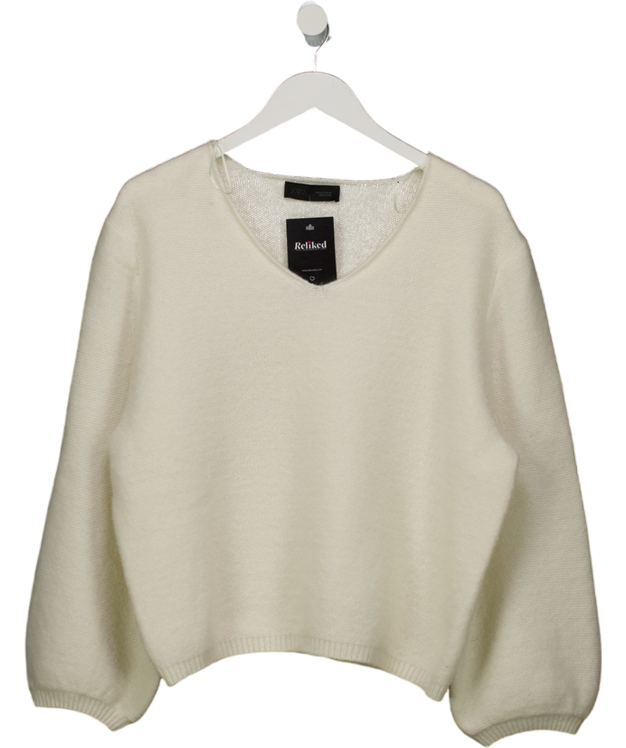 ZARA Cream Supersoft Wool Blend V-neck Jumper UK S