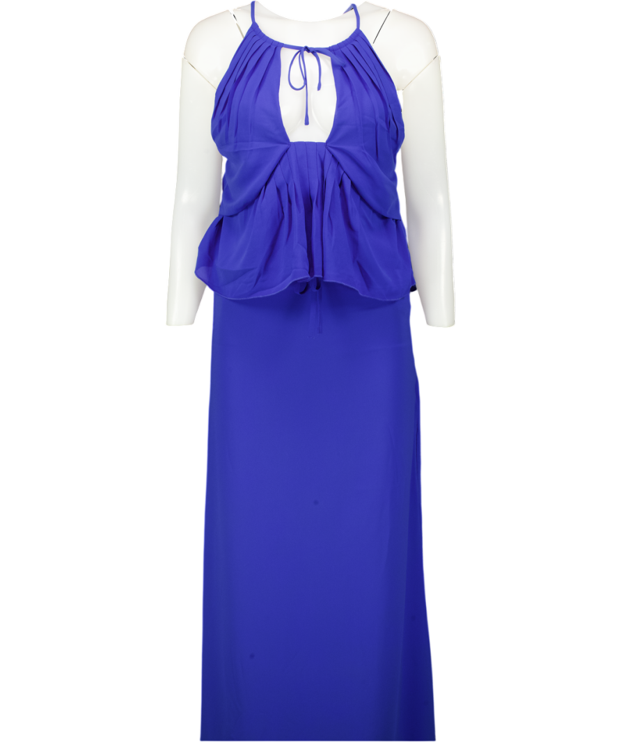 Meshki Blue 2-piece Chiffon Halter Top And Skirt Set UK XXS