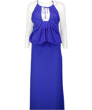 Meshki Blue 2-piece Chiffon Halter Top And Skirt Set UK XXS