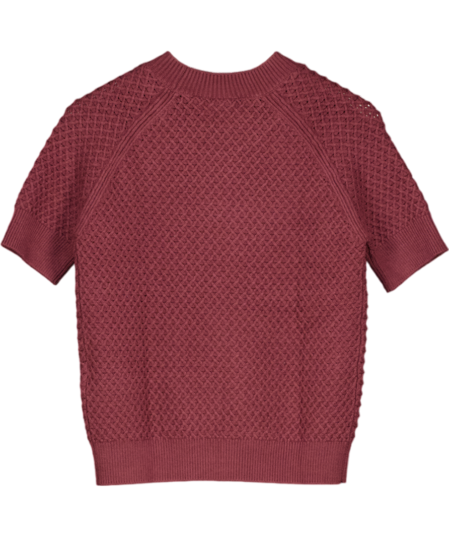 VARLEY Burgundy Red Sassafras Lucy Waffle Knit Short Sleeve Top UK XS