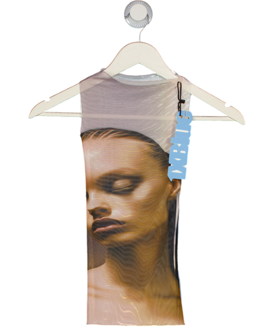 1XBLUE White Graphic Print Mesh Ai Vest Top UK S