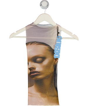 1XBLUE White Graphic Print Mesh Ai Vest Top UK S