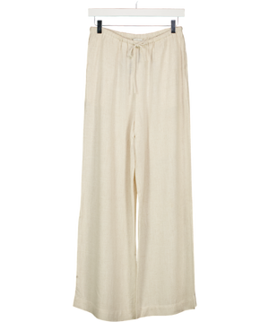 PRETTY LAVISH Beige Drawstring Linen Blend Trousers UK 8