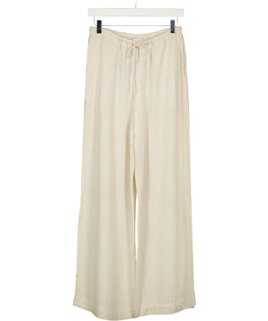 PRETTY LAVISH Beige Drawstring Linen Blend Trousers UK 8