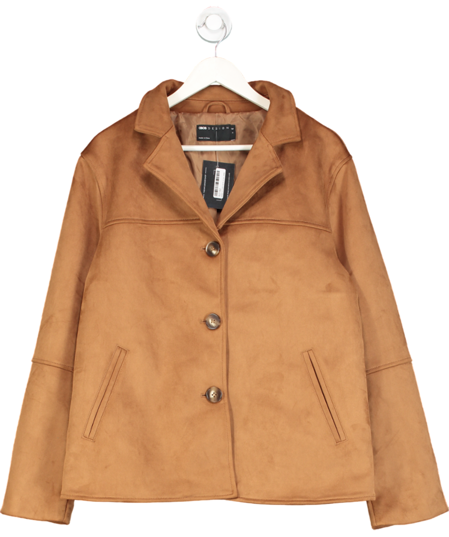 PROBLEM NO FRONT PHOTO - ASOS Brown Design Faux Suede Button Front Jacket In Tan - Tall UK S