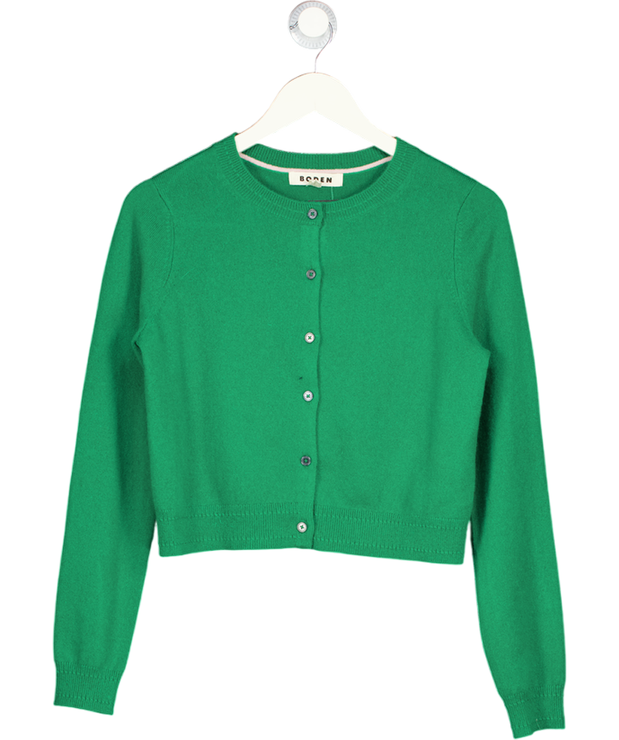 BODEN Green Eva 100% Cashmere Cropped Cardigan UK S