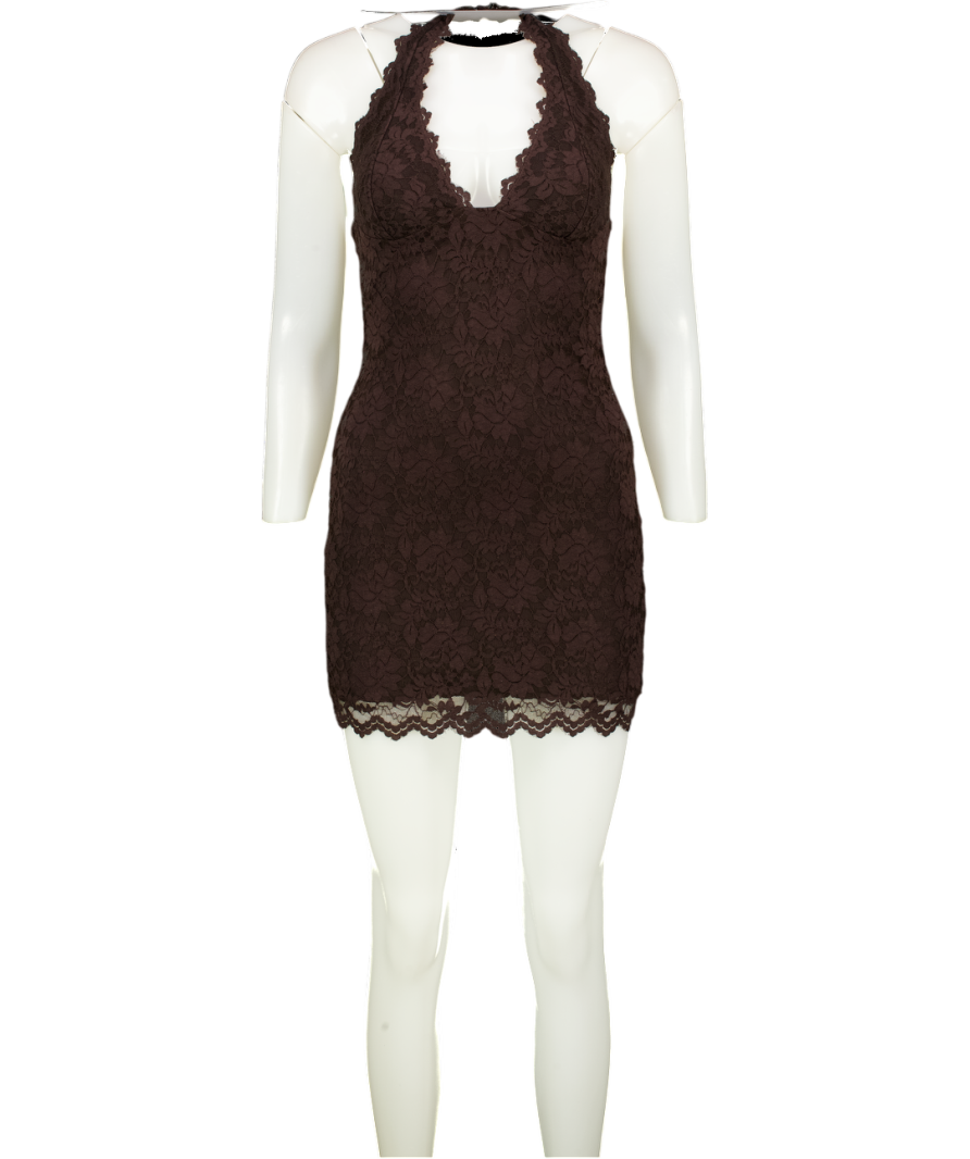 White Fox Brown Lace Mini Dress UK S