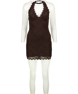White Fox Brown Lace Mini Dress UK S