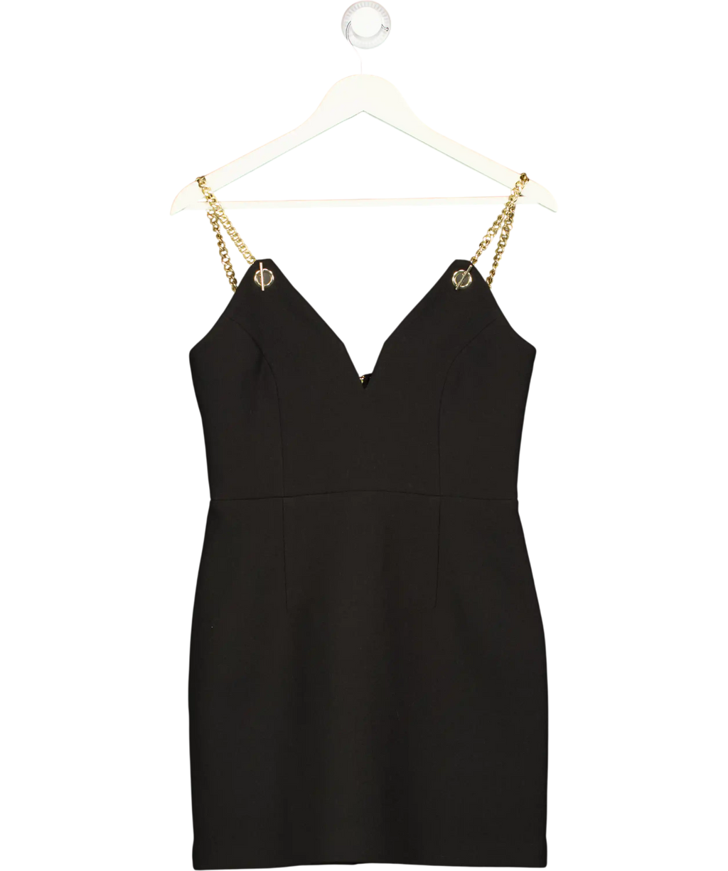 REBECCA VALLANCE Black / Gold Iman Chain-detail Mini Dress UK 10