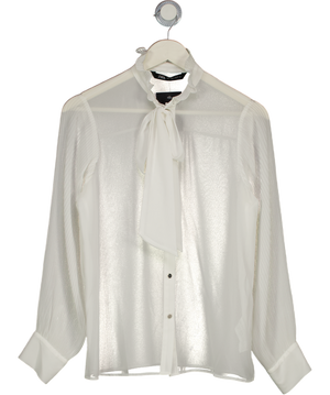 ZARA Ivory White Chiffon Pleated Sleeve Tie Neck Blouse UK S