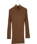 GIMAGUAS Brown High Neck Wool / Cashmere Blend Rib Knit Dress UK S